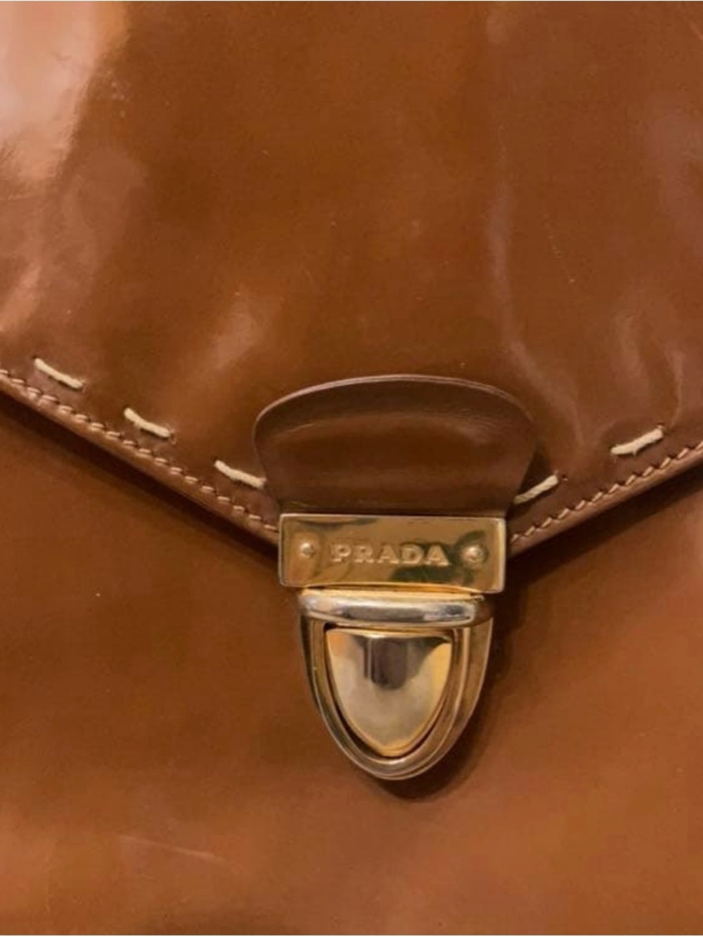 Prada Brown Leather Top-Handle Satchel with Gold Hardware and crossbody strap - Picture 2 of 11